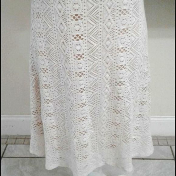 S-Twelve Boho Chic Romantic Bridal Off White Laced Ruffled Midi Dress - Picture 3 of 8